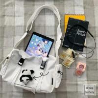 De lona a bolso cruzado de moda para mujer, bolso de hombro de color sólido, gran capacidad, estilo informal, adecuado para hombres jóvenes. - details 0
