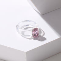 Anillos de resina coloridos de moda 2024 para mujer, anillos acrílicos simples vintage con diamantes de imitación, anillos geométricos de plástico estilo hip hop, joyería. - details 2
