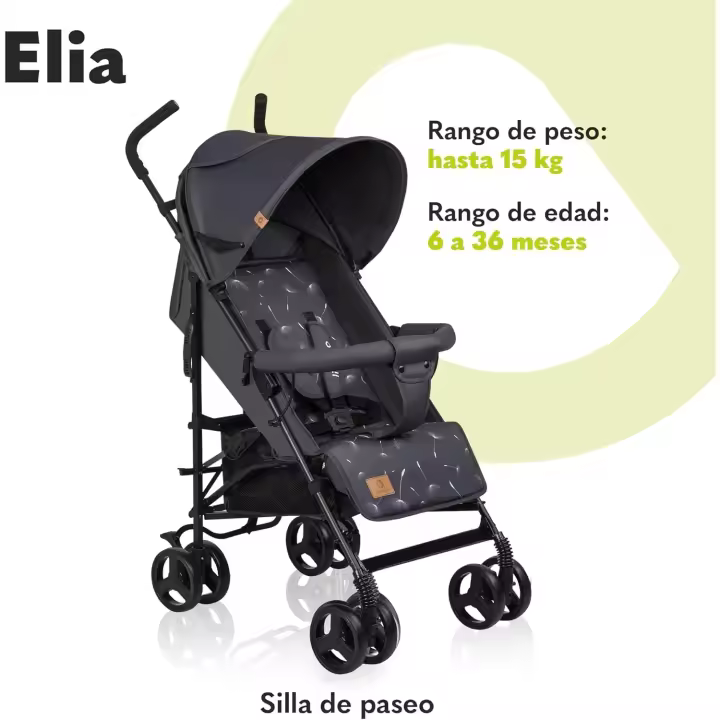 Cochecito Plegable Elia Pequeño, 15kg, Ajuste de Espalda y Reposapiés, Freno de Rueda Trasera, Mosquitera, Calentador de Piernas, Cesta de La Compra - 1
