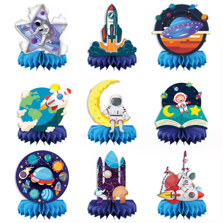Figuritas y miniaturas, centro de mesa de panel temático del espacio exterior, decoraciones de fiesta del espacio exterior, decoraciones de mesa de fiesta de cumpleaños - 1