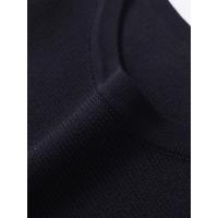 Otoño Invierno mujer dobladillo plisado Vestido corto de punto manga larga cuello redondo bolsillos frontales con botón Mini vestidos negro - details 5