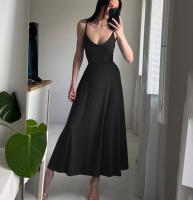 Elegante Vestido Largo de Verano Ajuste Delgado, Cuello con Bolsillo, Cinturón de Cintura, Correa Colgante para Mujeres - details 0