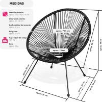 Juego de Sillas de Jardín Exterior Estilo Acapulco Resistente a la Intemperie, Polietileno para Cintas y Patas, Hasta 120kg Negro - details 2