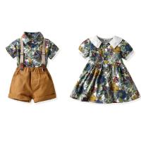 Traje Hermanos 2025 verano, niños y niñas pastoral de manga corta, camisa floral, mono y pantalones cortos. - details 20