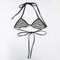 Conjunto de dos piezas de bikini a rayas sexy estilo vacacional americano Lianlianbuwang, top halter y shorts para chica atractiva - details 32