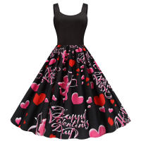 Women vintage spaghetti strap floral print high waist elegant sleeveless a-line party midi dress - details 59