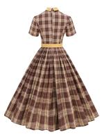 2025 nuevo Hepburn Peter Pan Collar Otoño Invierno Rockabilly mujeres Vintage vestido Casual elegante algodón a cuadros plisado vestidos largos - details 11