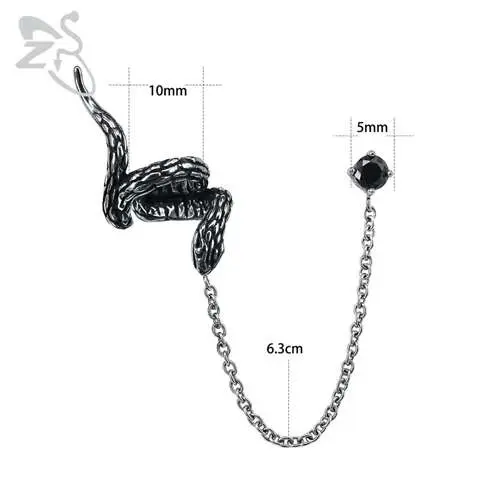 Pendientes de borla de cadena Punk de doble cruz ZS, Piercing de oreja de roca gótica, joyería de motocicleta para hombre, pendientes de circonita CZ - 1