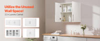 SucceBuy Gabinete de pared para lavandería, organizador de 2 niveles con estante ajustable y puertas dobles, ideal para baño, cocina, garaje y lavandería, 16 x 32 x 24 pulgadas (D x W x H), blanco - details 0