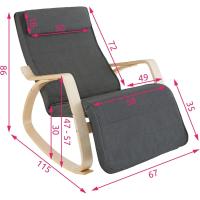 Silla Mecedora Ergonómica, Reposapiés Ajustable en 5 Posiciones, Cojín Mullido con Cierre, Almohadillas Antideslizantes, Estructura Robusta, Sillon Lectura, Muebles de Salon - Gris Oscuro - details 2