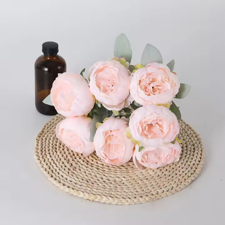 Ramo de peonías de 7 cabezas, flores artificiales DIY, hojas verdes, flores de peonía de imitación, accesorios para fotos, flores de simulación multicolores - 1