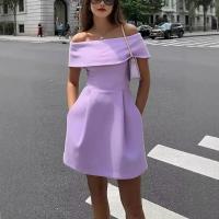 Vestido único de primavera-verano con hombros y cinturón, moda informal para mujer, poliéster sin estirar, silueta de cintura alta - details 2