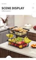 Cestas metálicas para frutas y verduras, accesorios de iluminación de cocina móviles apilables con ganchos y asas de madera - details 12