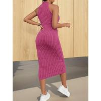 Dodycon-Weary Vestido con cuello halter para mujer, vestido midi, sin mangas, punto acanalado, color liso, nuevo diseño de moda - details 2