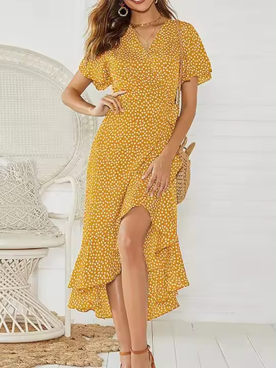 Falda sexy de gasa bohemia larga y floral con volantes estampados - 1