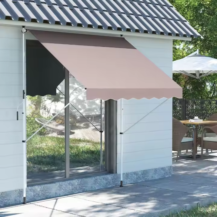 Toldo Manual Retráctil Toldo para Balcón con Altura Ajustable Manivela y Protección Solar para Terraza Jardín Beige - 1