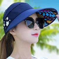 Gorra de Sol de Verano para Mujer Sombrero de Playa con Borla Ancha Gorra de Béisbol con Visera de Flor Protección Solar Casual de Viaje - details 0