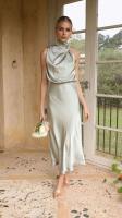 Elegante Vestido Largo de Satén de Color Sólido Cuello Halter sin Mangas Ideal para Fiestas - details 10
