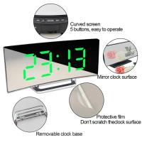 Reloj Digital LED con espejo de pantalla curvada, despertador Digital creativo con pantalla grande, carga USB - details 4