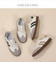 Zapatillas de Moda para Mujer de Corte Bajo Estilo Retro de Cuero Toe Redondo Casual Gris Blanco - details 15