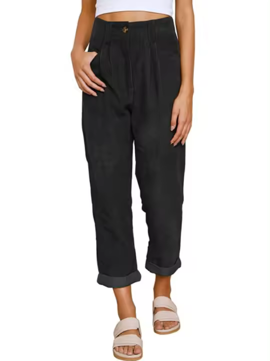 Pantalones holgados de pana de pierna recta para mujer, pantalón liso, Original, cómodo, elástico, coreano, Otoño e Invierno - 1
