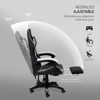 Gaming con Respaldo Ergonómico Inclinable y Altura Ajustable, Silla de Oficina con Soporte Lumbar, Acolchado y Reposapiés Extraíble, Negro, 58x66x114-124 cm - details 11