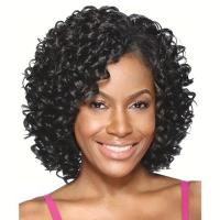 Pelucas sintéticas cortas y rizadas de moda, negras, con flequillo, cabello afro rizado, natural, de 12 pulgadas, para mujer, estilo bob. - details 10