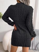 2024 Otoño Invierno mujer Casual manga larga suéter vestido negro blanco azul - details 1