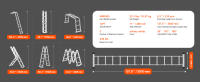 Escalera plegable multiusos SucceBuy, escalera alta 7 en 1, marco A de 3 escalones ajustables, altura de alcance de 12 pies, capacidad de 330 libras. - details 6