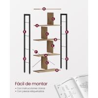Estantería de Almacenamiento de 5 Niveles, Organizador de Oficina de Estudio, con Compartimentos, para Salón, Estilo Industrial, Marrón Rústico y Negro - details 22
