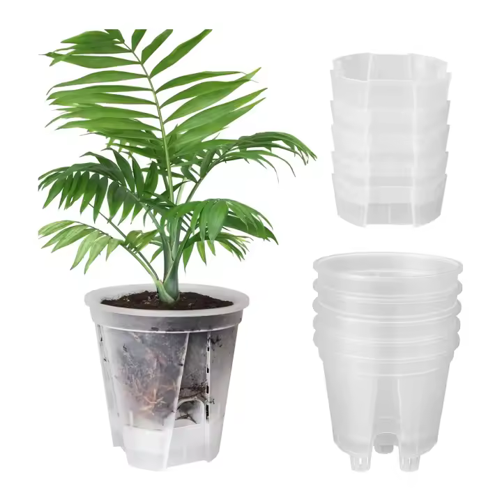 Macetas de plástico transparente para jardín, macetas de autorriego de 6 pulgadas, paquete de 5 macetas de plástico para plantas de vivero con contenedor profundo - 1