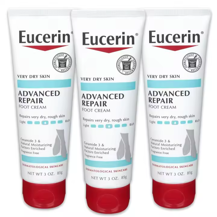 Eucerin Advanced Repair Cream, crema para pies sin perfume para pies y talones secos, tubo de oz, paquete de 3 - 1