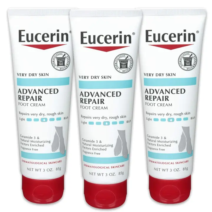 Eucerin Advanced Repair Cream, crema para pies sin perfume para pies y talones secos, tubo de oz, paquete de 3 - 1