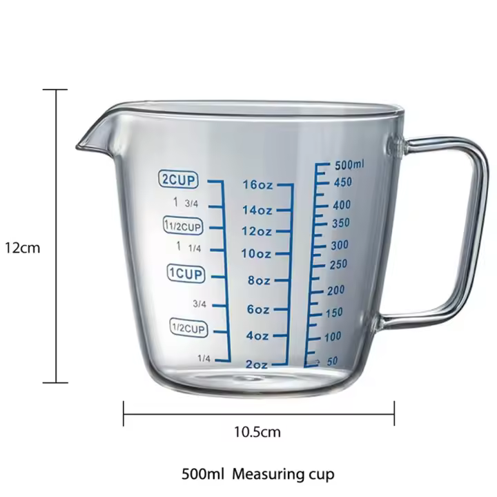 Taza de Vidrio de Alta Silicia Medidor Líquido con Escala Adecuado para Hornear en la Cocina - 1