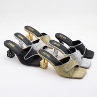 Pantuflas exteriores con diamantes de imitación, puntera cuadrada sencilla para mujer, sexys y versátiles. - details 1