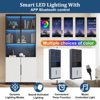 Vitrina minimalista moderna con puertas de vidrio, vitrina con luces LED, estantería para coleccionables, temperatura y brillo de color ajustables, puertas blancas con decoración negra, 80*30*200cm - details 8