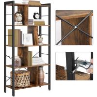 Estantería de Almacenamiento de 5 Niveles, Organizador de Oficina de Estudio, con Compartimentos, para Salón, Estilo Industrial, Marrón Rústico y Negro - details 4