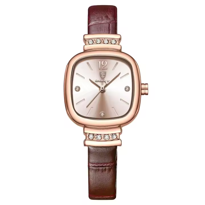 Reloj de Cuarzo de Lujo para Mujer Diseño Cuadrado Correa de Cuero Resistente al Agua - 1