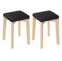 Silla de comedor de cocina de madera maciza, taburete de madera apilable con asiento cubierto de PU acolchado, silla tapizada para comedor, 2 uds. - details 1