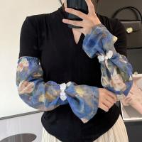 Hebilla de estilo chino impresa mangas de seda de hielo Anti-UV aislamiento UV gasa protector solar manga flor protección solar - details 7