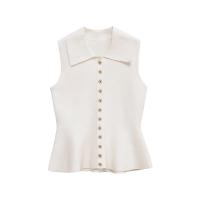 PB&ZA2025 Falda corta estilo dobladillo simple casual temperamento chaleco de punto top verano nuevo top ajustado con solapa para mujer - details 1