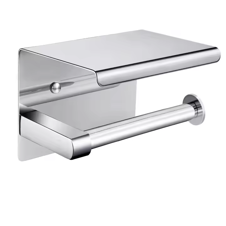 Portarrollos para Papel Higiénico de Acero Inoxidable SUS304 Adhesivo para Baño Estante de Almacenamiento with Teléfono Móvil Diseño Suave Instalación Autoadhesiva Acabado Pulido - 1
