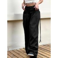 Pantalones anchos sueltos de estilo retro de cintura alta para mujer - details 10