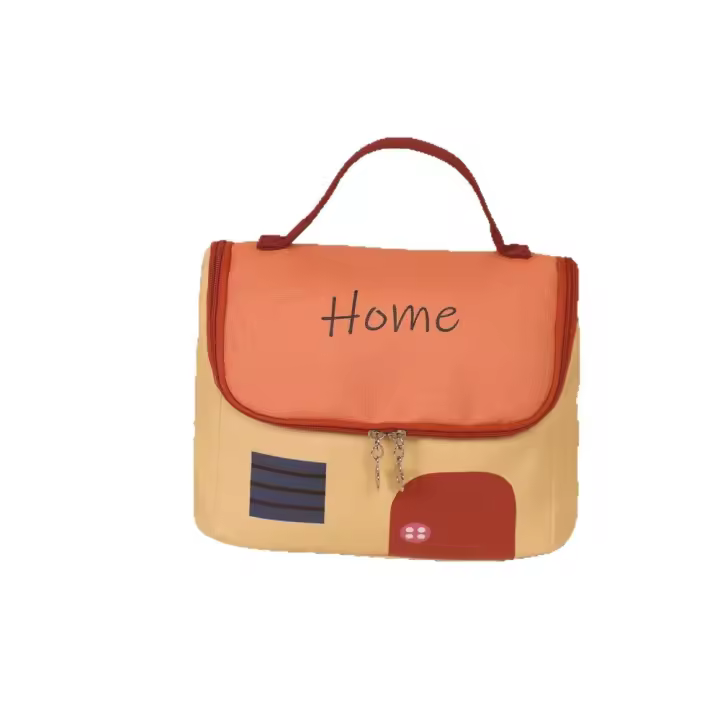 Bolsa de maquillaje de cabina bonita de gran capacidad, estuche de cosméticos de mano Kawaii con forma de casa, bolsa de almacenamiento de artículos de tocador cuadrada con cremallera para mujer - 1