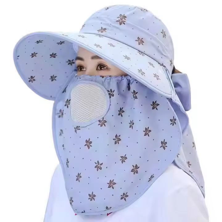 Gorra de Sol de Verano para Mujer Protección UV Gorra de Sombrero con Borla Grande con Cuello - 1