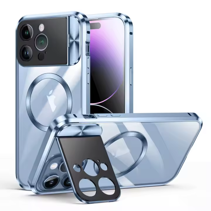Funda a prueba de golpes de aleación de aluminio para iPhone 14 Pro Max 13 Pro Max, protección de cámara de Metal, soporte, cubierta transparente, parachoques magnético - 1