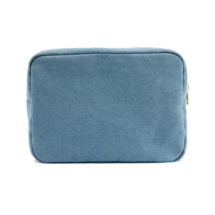 Bolsa de cosméticos de mezclilla azul de 4 tamaños, bolsa de almacenamiento de viaje de Color sólido Vintage, organizador de papelería con cremallera, estuche de aseo de Jean - 1