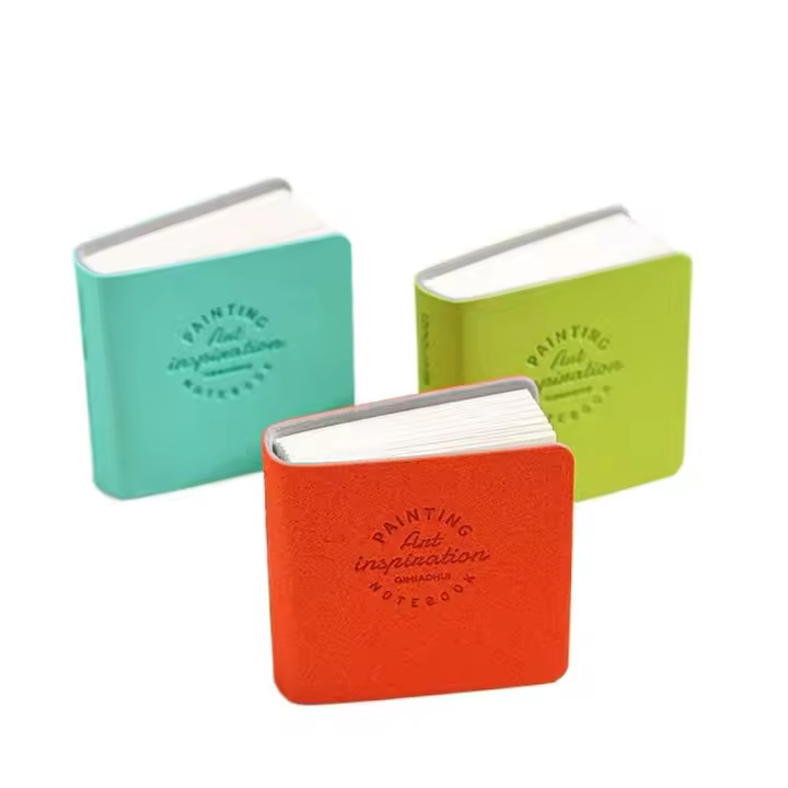 Mini libro de dibujo de papel grueso, cubierta de cuero PU sin forro, papel de pintura de bolsillo, libretas Extra pequeñas compactas en forma de lágrima, 3 uds. - 1