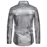 Camisa de Hombre con Estampado Cuadrado a la Moda para Primavera Manga Larga de Poliéster para Escenario Banqueta y Nightclub - details 6