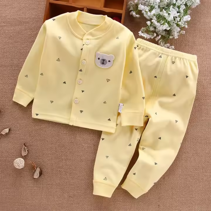 Pijama 100% algodón por conjunto de camisetas y pantalones cálidos de otoño para niños y niñas, ropa de cuna - 1